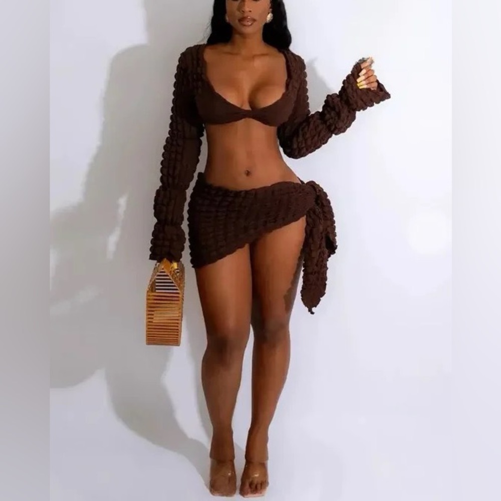 Chocolate Brown Two Piece Mini Skirt Set